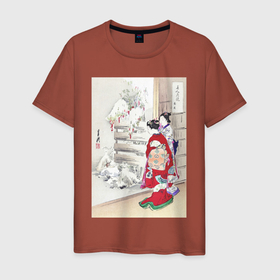 Мужская футболка хлопок с принтом Snowy Garden (Зимний сад) в Кировске, 100% хлопок | прямой крой, круглый вырез горловины, длина до линии бедер, слегка спущенное плечо. | винтаж | гостиница | зима | искусство | культура | культура японии | отдых | природа | рисунок | япония | японская культура | японская эстетика | японский | японский стиль