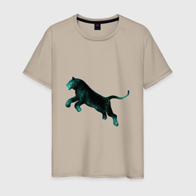 Мужская футболка хлопок с принтом Тигр с разводами в Екатеринбурге, 100% хлопок | прямой крой, круглый вырез горловины, длина до линии бедер, слегка спущенное плечо. | вода | кошка | неон | силуэт | тигр | хищник