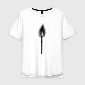 Мужская футболка хлопок Oversize с принтом Горящая спичка в Петрозаводске, 100% хлопок | свободный крой, круглый ворот, “спинка” длиннее передней части | графика | дым | огонь | пламя | силуэт | спичка