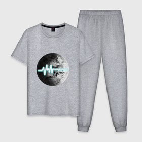 Мужская пижама хлопок с принтом Пульс планеты в Тюмени, 100% хлопок | брюки и футболка прямого кроя, без карманов, на брюках мягкая резинка на поясе и по низу штанин
 | земля | космос | линия | неон | планета | пульс