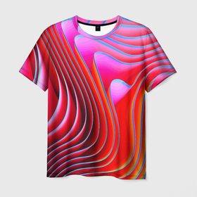 Мужская футболка 3D с принтом Разноцветные неоновые полосы   Волна   Multicolored neon stripes   Wave в Санкт-Петербурге, 100% полиэфир | прямой крой, круглый вырез горловины, длина до линии бедер | abstraction | color | fashion | neon | pattern | raster | stripe | wave | абстракция | волна | мода | неон | паттерн | полоса | растр | цвет