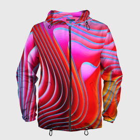 Мужская ветровка 3D с принтом Разноцветные неоновые полосы   Волна   Multicolored neon stripes   Wave в Тюмени, 100% полиэстер | подол и капюшон оформлены резинкой с фиксаторами, два кармана без застежек по бокам, один потайной карман на груди | abstraction | color | fashion | neon | pattern | raster | stripe | wave | абстракция | волна | мода | неон | паттерн | полоса | растр | цвет