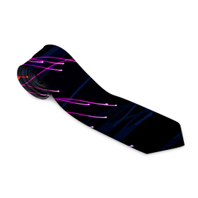 Галстук 3D с принтом Цветные неоновые линии на чёрном фоне   Colored neon lines on a black background , 100% полиэстер | Длина 148 см; Плотность 150-180 г/м2 | abstraction | fashion | line | neon | pattern | абстракция | линия | мода | неон | паттерн
