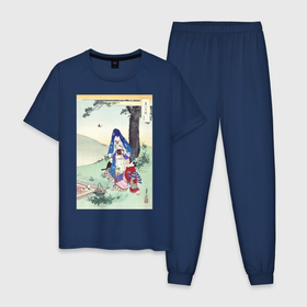 Мужская пижама хлопок с принтом Picnic (Пикник) в Тюмени, 100% хлопок | брюки и футболка прямого кроя, без карманов, на брюках мягкая резинка на поясе и по низу штанин
 | винтаж | искусство | культура | культура японии | отдых | пикник | природа | рисунок | япония | японская культура | японская эстетика | японский | японский стиль