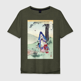 Мужская футболка хлопок Oversize с принтом Picnic (Пикник) в Екатеринбурге, 100% хлопок | свободный крой, круглый ворот, “спинка” длиннее передней части | винтаж | искусство | культура | культура японии | отдых | пикник | природа | рисунок | япония | японская культура | японская эстетика | японский | японский стиль