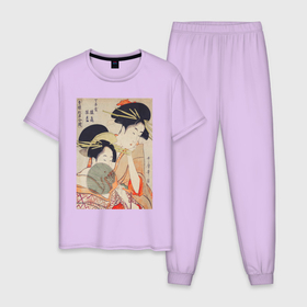 Мужская пижама хлопок с принтом Chojiya Hinazuru Hinamatsu (Две девушки) в Курске, 100% хлопок | брюки и футболка прямого кроя, без карманов, на брюках мягкая резинка на поясе и по низу штанин
 | винтаж | искусство | красота | культура | культура японии | отдых | природа | рисунок | япония | японская культура | японская эстетика | японский | японский стиль