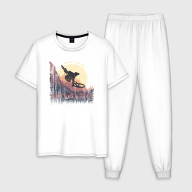 Мужская пижама хлопок с принтом Ride the trails в Белгороде, 100% хлопок | брюки и футболка прямого кроя, без карманов, на брюках мягкая резинка на поясе и по низу штанин
 | 