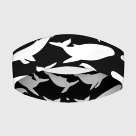 Повязка на голову 3D с принтом Киты в черно белом в Новосибирске,  |  | в море | кашалоты | китовый | океан | с китами | черно белый