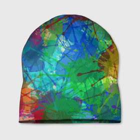 Шапка 3D с принтом Разноцветные кляксы в Петрозаводске, 100% полиэстер | универсальный размер, печать по всей поверхности изделия | абстракция | желтый | зеленый | кляксы | краски | красный | разноцветные | синий | цвета