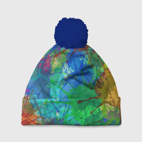 Шапка 3D c помпоном с принтом Разноцветные кляксы в Петрозаводске, 100% полиэстер | универсальный размер, печать по всей поверхности изделия | абстракция | желтый | зеленый | кляксы | краски | красный | разноцветные | синий | цвета