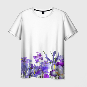 Мужская футболка 3D с принтом Любимые Ирисы в Петрозаводске, 100% полиэфир | прямой крой, круглый вырез горловины, длина до линии бедер | Тематика изображения на принте: ириски | ирисы | любимые ирисы | фиолетовые цветы | цветы