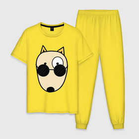 Мужская пижама хлопок с принтом Песик в круглых очках в Белгороде, 100% хлопок | брюки и футболка прямого кроя, без карманов, на брюках мягкая резинка на поясе и по низу штанин
 | круглые очки | пес | песик | собака | собачка