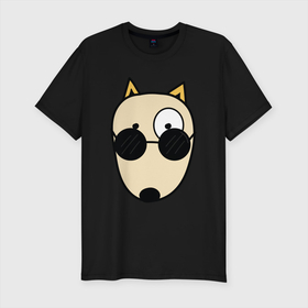 Мужская футболка хлопок Slim с принтом Песик в круглых очках в Петрозаводске, 92% хлопок, 8% лайкра | приталенный силуэт, круглый вырез ворота, длина до линии бедра, короткий рукав | круглые очки | пес | песик | собака | собачка