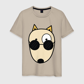 Мужская футболка хлопок с принтом Песик в круглых очках в Новосибирске, 100% хлопок | прямой крой, круглый вырез горловины, длина до линии бедер, слегка спущенное плечо. | круглые очки | пес | песик | собака | собачка