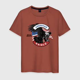 Мужская футболка хлопок с принтом Американский орел USA в Петрозаводске, 100% хлопок | прямой крой, круглый вырез горловины, длина до линии бедер, слегка спущенное плечо. | usa | америка | американский | орел | сша