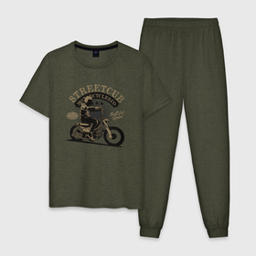 Мужская пижама хлопок с принтом Мото спорт Moto в Курске, 100% хлопок | брюки и футболка прямого кроя, без карманов, на брюках мягкая резинка на поясе и по низу штанин
 | moto | moto sport | мото | мотоцикл | мотоциклист