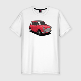 Мужская футболка хлопок Slim с принтом Маленькая красная машина в Белгороде, 92% хлопок, 8% лайкра | приталенный силуэт, круглый вырез ворота, длина до линии бедра, короткий рукав | авто | автомобиль | женский авто | компактный авто | красная машина | машина