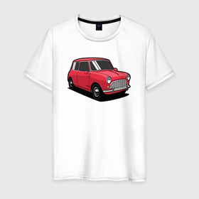Мужская футболка хлопок с принтом Маленькая красная машина в Белгороде, 100% хлопок | прямой крой, круглый вырез горловины, длина до линии бедер, слегка спущенное плечо. | авто | автомобиль | женский авто | компактный авто | красная машина | машина