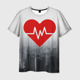 Мужская футболка 3D с принтом Раненое сердце больших городов в Курске, 100% полиэфир | прямой крой, круглый вырез горловины, длина до линии бедер | urban | urban style | америка | архитектура | город | грусть | джунгли | дом | мегаполис | небо | одиночество | печаль | разбитое сердце | сердце | серое | серое небо | смог | тоска | туман | утро