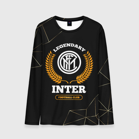 Мужской лонгслив 3D с принтом Лого Inter и надпись Legendary Football Club на темном фоне в Петрозаводске, 100% полиэстер | длинные рукава, круглый вырез горловины, полуприлегающий силуэт | club | football | inter | logo | звезды | интер | клуб | космос | лого | мяч | символ | спорт | футбол | футболист | футболисты | футбольный