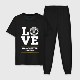Мужская пижама хлопок с принтом Manchester United Love Classic в Тюмени, 100% хлопок | брюки и футболка прямого кроя, без карманов, на брюках мягкая резинка на поясе и по низу штанин
 | club | football | logo | love | manchester | manchester united | united | клуб | лого | манчестер | мяч | символ | спорт | футбол | футболист | футболисты | футбольный | юнайтед
