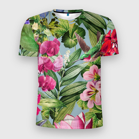 Мужская футболка 3D Slim с принтом Цветы Эдема , 100% полиэстер с улучшенными характеристиками | приталенный силуэт, круглая горловина, широкие плечи, сужается к линии бедра | flowers | букет | природа | растение | флора | цветы