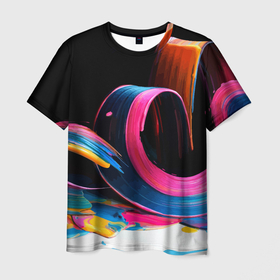 Мужская футболка 3D с принтом Разноцветный мазки краски   Абстракция   Multicolored paint strokes   Abstraction , 100% полиэфир | прямой крой, круглый вырез горловины, длина до линии бедер | abstraction | color | fashion | paint | smear | vanguard | абстракция | авангард | краска | мазок | мода | цвет