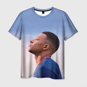 Мужская футболка 3D с принтом Футболист Килиан Мбаппе в Петрозаводске, 100% полиэфир | прямой крой, круглый вырез горловины, длина до линии бедер | 7 | psg | знаменитость | килиан | мбаппе | псж | спортсмен | футбол