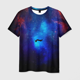 Мужская футболка 3D с принтом Потерянный человек в космосе в Петрозаводске, 100% полиэфир | прямой крой, круглый вырез горловины, длина до линии бедер | вселенная | гравитация | звезды | космос | человек