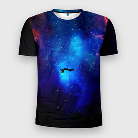 Мужская футболка 3D Slim с принтом Потерянный человек в космосе в Санкт-Петербурге, 100% полиэстер с улучшенными характеристиками | приталенный силуэт, круглая горловина, широкие плечи, сужается к линии бедра | вселенная | гравитация | звезды | космос | человек
