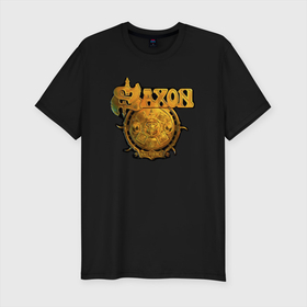 Мужская футболка хлопок Slim с принтом Saxon metal в Тюмени, 92% хлопок, 8% лайкра | приталенный силуэт, круглый вырез ворота, длина до линии бедра, короткий рукав | heavymetal | megadeth | metal | metal band | metallica | rock | saxon