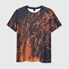 Мужская футболка 3D с принтом Искры от пламени в Кировске, 100% полиэфир | прямой крой, круглый вырез горловины, длина до линии бедер | fire | fireplace | искры | костер | огонь | пламя