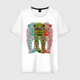 Мужская футболка хлопок с принтом Леопард 3D в Петрозаводске, 100% хлопок | прямой крой, круглый вырез горловины, длина до линии бедер, слегка спущенное плечо. | leopard | panthera | panthera pardus | барс | гепард | животное | зверь | кошачие | кошачий | крупная кошка | лео | леопард | леопарды | пантера | пятнистый | хищник | ягуар