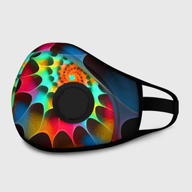 Маска из неопрена с принтом Красочная неоновая спираль   Colorful neon spiral в городе Новоалтайск, неопрен 100% | Форма огибающая нос. Резинки для ушей с дополнительной резинкой на затылке. Клапан для выдоха для активного дыхания при занятиях спортом. Эластичный материал маски и окантовки для лучшего растяжения и прилегания маски.  | color | geometry | neon | spiral | геометрия | неон | спираль | цвет