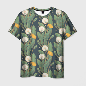 Мужская футболка 3D с принтом Цветение одуванчиков , 100% полиэфир | прямой крой, круглый вырез горловины, длина до линии бедер | одуванчики | паттерн | раппорт | растения | цветы