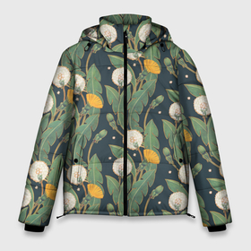 Мужская зимняя куртка 3D с принтом Цветение одуванчиков в Новосибирске, верх — 100% полиэстер; подкладка — 100% полиэстер; утеплитель — 100% полиэстер | длина ниже бедра, свободный силуэт Оверсайз. Есть воротник-стойка, отстегивающийся капюшон и ветрозащитная планка. 

Боковые карманы с листочкой на кнопках и внутренний карман на молнии. | Тематика изображения на принте: одуванчики | паттерн | раппорт | растения | цветы
