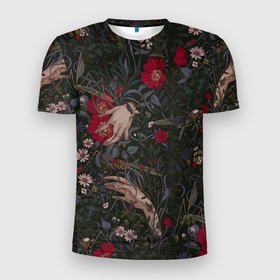 Мужская футболка 3D Slim с принтом Ботаника , 100% полиэстер с улучшенными характеристиками | приталенный силуэт, круглая горловина, широкие плечи, сужается к линии бедра | насекомые | паттерн | растения | тамблер | цветы