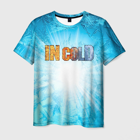 Мужская футболка 3D с принтом IN COLD horizontal logo with blue ice , 100% полиэфир | прямой крой, круглый вырез горловины, длина до линии бедер | cold | in | in cold | incold | metal | rock | wolf | в холоде | метал | металл | рок
