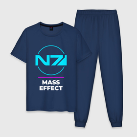 Мужская пижама хлопок с принтом Символ Mass Effect в неоновых цветах , 100% хлопок | брюки и футболка прямого кроя, без карманов, на брюках мягкая резинка на поясе и по низу штанин
 | effect | logo | neon | игра | игры | лого | логотип | масс | неон | символ | эффект