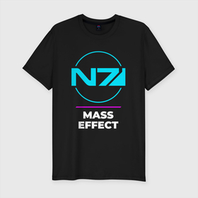 Мужская футболка хлопок Slim с принтом Символ Mass Effect в неоновых цветах , 92% хлопок, 8% лайкра | приталенный силуэт, круглый вырез ворота, длина до линии бедра, короткий рукав | effect | logo | neon | игра | игры | лого | логотип | масс | неон | символ | эффект