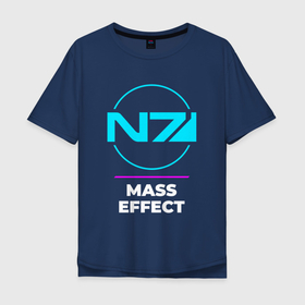 Мужская футболка хлопок Oversize с принтом Символ Mass Effect в неоновых цветах , 100% хлопок | свободный крой, круглый ворот, “спинка” длиннее передней части | effect | logo | neon | игра | игры | лого | логотип | масс | неон | символ | эффект