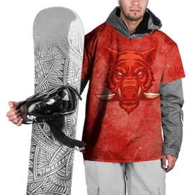 Накидка на куртку 3D с принтом Красный кабан , 100% полиэстер |  | бешеный | бурый | вепрь | грубый | дикий | злой | кабан | красный | свинья | секач | сумасшедший | хряк | яростный