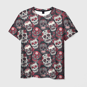 Мужская футболка 3D с принтом День мертвых Черепа Мексика в Белгороде, 100% полиэфир | прямой крой, круглый вырез горловины, длина до линии бедер | день | мексика | мертвых | узор | черепа