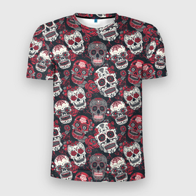 Мужская футболка 3D Slim с принтом День мертвых Черепа Мексика в Белгороде, 100% полиэстер с улучшенными характеристиками | приталенный силуэт, круглая горловина, широкие плечи, сужается к линии бедра | день | мексика | мертвых | узор | черепа
