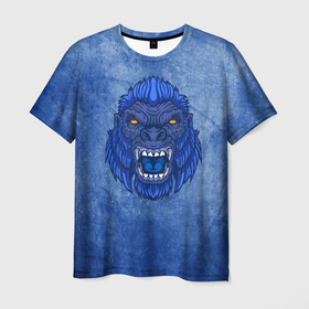 Мужская футболка 3D с принтом Галактическая горилла в Тюмени, 100% полиэфир | прямой крой, круглый вырез горловины, длина до линии бедер | бигфут | гневный | голова | гордый | горилла | гримаса | дикий | животное | зверь | злой | йети | монстр | мощный | мощь | обезьяна | опасный | примат | разгневанный | сердитый | сила | синий