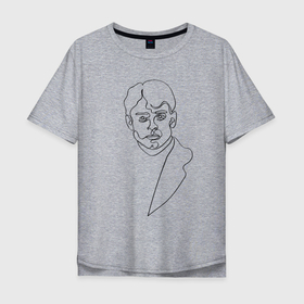 Мужская футболка хлопок Oversize с принтом Есенин, портрет одной линией в Тюмени, 100% хлопок | свободный крой, круглый ворот, “спинка” длиннее передней части | есенин | лайнарт | линией | лицо | минималистичный | одной | портрет | черный
