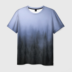 Мужская футболка 3D с принтом Лес в ночи в Курске, 100% полиэфир | прямой крой, круглый вырез горловины, длина до линии бедер | вечер | деревья | лес | ночь | туман