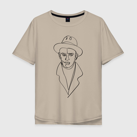 Мужская футболка хлопок Oversize с принтом Маяковский, портрет одной линией в Санкт-Петербурге, 100% хлопок | свободный крой, круглый ворот, “спинка” длиннее передней части | в шляпе | лайнарт | линией | лицо | маяковский | минималистичный | одной | портрет