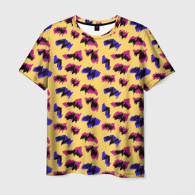 Мужская футболка 3D с принтом Яркие пятна, паттерн в Тюмени, 100% полиэфир | прямой крой, круглый вырез горловины, длина до линии бедер | абстрактный | желтый | неоновый | паттерн | пятна | розовые | синие | текстура | черные