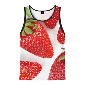 Мужская майка 3D с принтом strawberries в Санкт-Петербурге, 100% полиэстер | круглая горловина, приталенный силуэт, длина до линии бедра. Пройма и горловина окантованы тонкой бейкой | strawberries | еда | клубника | красный | лето | ростислав удача | сад | ягоды